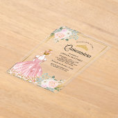 赤面ピンクフローラドレスプリンセス金ゴールドキンセアニェラ アクリル招待状 (レイダウン)