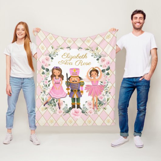 赤面ピンクフローラナトクラッカーホリデーガール フリースブランケット (インサイチュ)