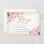 赤面ピンクフローラヌエストラボダウェディングRSVP 招待状 (正面/裏面)