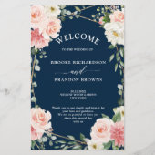 赤面ピンクフローラネイビージオメトリック結婚式 プログラム (正面)