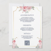 赤面ピンクフローラネイビーブルーオールインワン結婚ズ 招待状 (裏面)