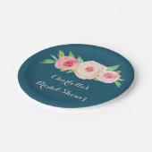 赤面ピンクフローラネイビーブルーブライダルシャワープレート ペーパープレート (アングル)