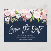 赤面ピンクフローラネイビーブルー日付はがきを保存 ポストカード (正面)