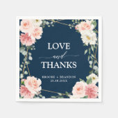 赤面ピンクフローラネイビー幾何学植物結婚の スタンダードカクテルナプキン (正面)