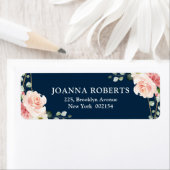 赤面ピンクフローラネイビー幾何学植物結婚の ラベル (インサイチュ)