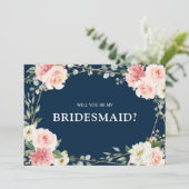 赤面ピンクフローラネイビー私の花嫁になる 招待状 (スタンド正面)