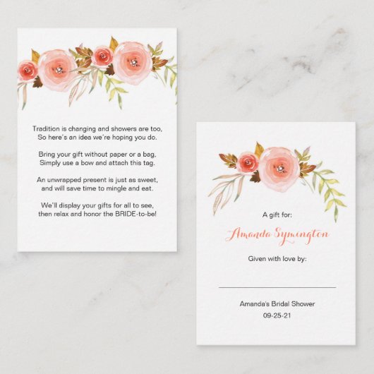 赤面ピンクフローラノーラップシャワー要求ラベル3605b エンクロージャーカード (正面/裏面)