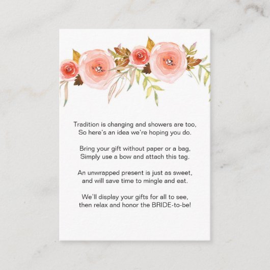 赤面ピンクフローラノーラップシャワー要求ラベル3605b エンクロージャーカード (正面)