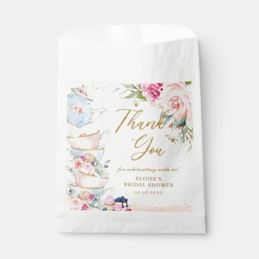 赤面ピンクフローラハイティーパーティーブライダルシャワー フェイバーバッグ (正面)