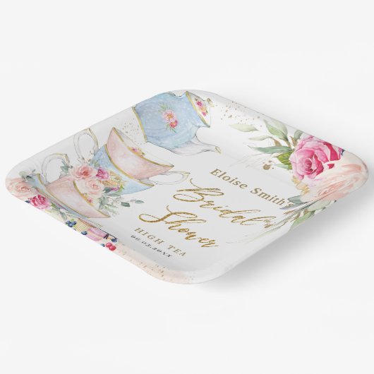 赤面ピンクフローラハイティーパーティーブライダルシャワー ペーパープレート (傾斜あり)