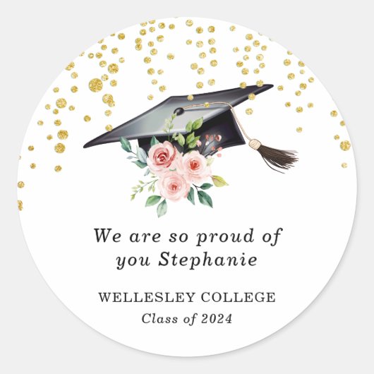 赤面ピンクフローラハット私たちはあ誇りを持ったなたのステッカー ラウンドシール (正面)