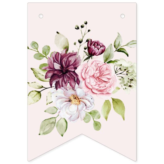 赤面ピンクフローラハッピーバースデーフローラベビー写真 バンティングフラッグ (第1の旗)