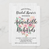 赤面ピンクフローラハートブライダルシャワー招待 招待状 (正面/裏面)