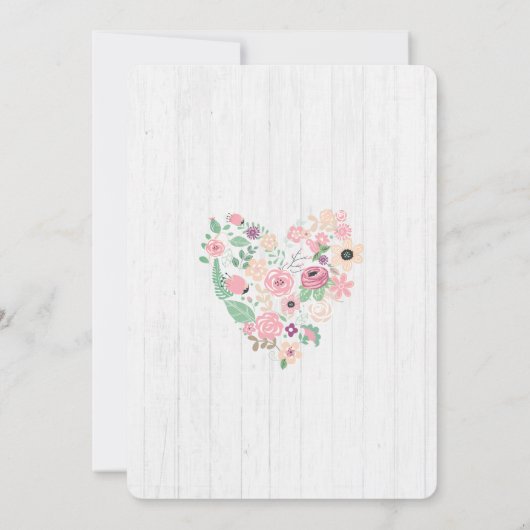 赤面ピンクフローラハートブライダルシャワー招待 招待状 (裏面)