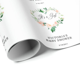 赤面ピンクフローラハート ラッピングペーパー
