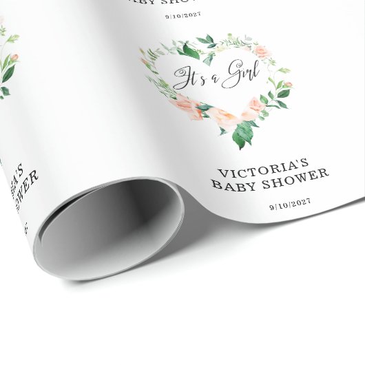 赤面ピンクフローラハート ラッピングペーパー (ロールコーナー)