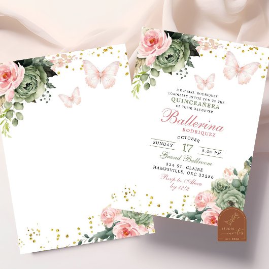 赤面ピンクフローラバタフライキンセアニェラ 招待状