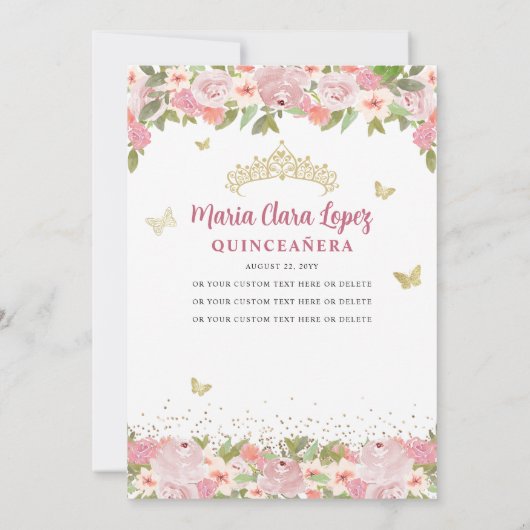 赤面ピンクフローラバタフライプリンセスキンセアニェラ 招待状 (裏面)