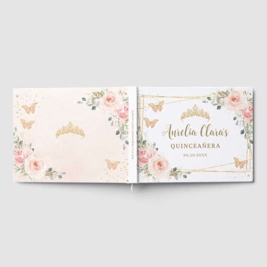 赤面ピンクフローラバターフリーズ金ゴールドキンセアニェラ ゲストブック (全面)