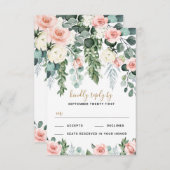 赤面ピンクフローラバラガーデンウォー結婚ターカラーズ 出欠カード (正面/裏面)