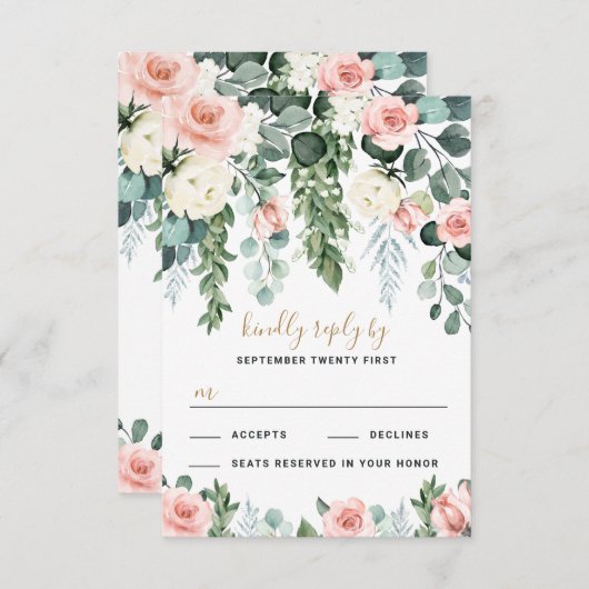 赤面ピンクフローラバラガーデンウォー結婚ターカラーズ 出欠カード (正面/裏面)