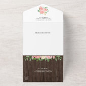 赤面ピンクフローラバラガーラ素朴ンドウッド結婚ズ オールインワン招待状 (外側)