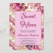 赤面ピンクフローラバラスウィートフィフティブモノグラム 招待状 (正面/裏面)