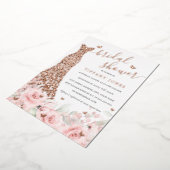 赤面ピンクフローラバラドレスブライダルシャワー 箔招待状 (回転した状態)