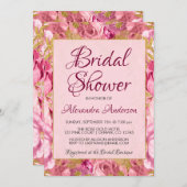 赤面ピンクフローラバラブライダルシャワーモノグラム 招待状 (正面/裏面)