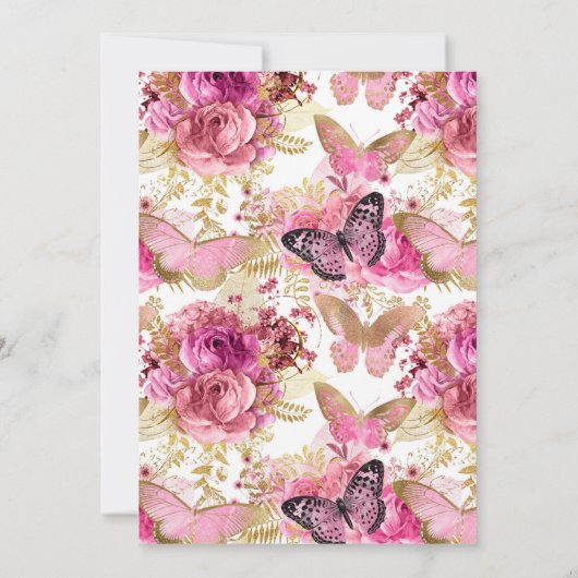 赤面ピンクフローラバラベビーシャワーモノグラム 招待状 (裏面)