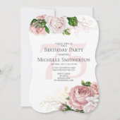 赤面ピンクフローラバラホワイト75誕生日 招待状 (正面)
