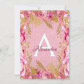 赤面ピンクフローラバラモノグラムバースデーパーティー 招待状 (裏面)