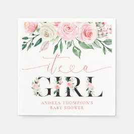 赤面ピンクフローラバラ女の子の赤ちゃんシャワー スタンダードカクテルナプキン