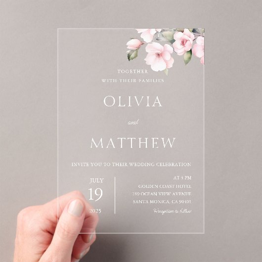 赤面ピンクフローラバラ結婚ズアクリル招待状 アクリル招待状 (インサイチュ (ポータブル))