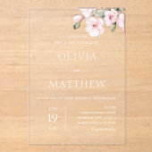 赤面ピンクフローラバラ結婚ズアクリル招待状 アクリル招待状 (正面)