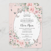 赤面ピンクフローラバラ蝶キンセアニラ 招待状 (正面/裏面)