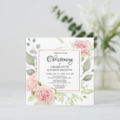 赤面ピンクフローラバラ金ゴールドスクエア《キリスト教》洗礼式や命名式 招待状 (スタンド正面)