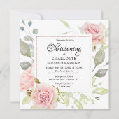 赤面ピンクフローラバラ金ゴールドスクエア《キリスト教》洗礼式や命名式 招待状 (正面)