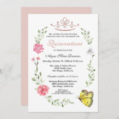 赤面ピンクフローラバラ金ゴールドティアラキンセアニェラ 招待状 (正面/裏面)