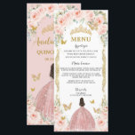 赤面ピンクフローラバラ金ゴールドドレスキンセアニラメニュー プログラム<br><div class="desc">このシックな文字カードを簡単かつ迅速にパーソナライズしカスタマイズ、単にボタンを押して、メニューのスタイルと配置をさらに再配列し、フォーマットする。両面キンセアニラ、スウィート16、18誕生日、プリンセスパーティー、ブライダルシャワー、バプテスマ/《キリスト教》洗礼式や命名式と大事な行事に最適！一致するアイテムをストアで利用可能！ハッピーキャットスタジオ</div>