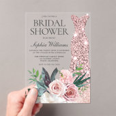 赤面ピンクフローラバラ金ゴールドドレスブライダルシャワー アクリル招待状 (インサイチュ (ポータブル))