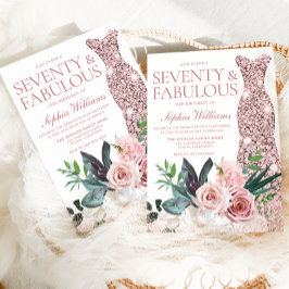 赤面ピンクフローラバラ金ゴールドドレス70誕生日 招待状