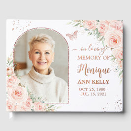 赤面ピンクフローラバラ金ゴールドメモリアル葬儀フォト ゲストブック