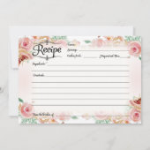 赤面ピンクフローラバラ金ゴールドレシピブライダルシャワー 招待状 (裏面)