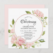 赤面ピンクフローラバラ金ゴールド水彩《キリスト教》洗礼式や命名式 招待状 (正面/裏面)