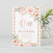 赤面ピンクフローラバラ金ゴールド第1誕生日 招待状 (スタンド正面)