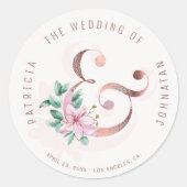 赤面ピンクフローラバラ金ゴールド結婚アンパサンド ラウンドシール (正面)