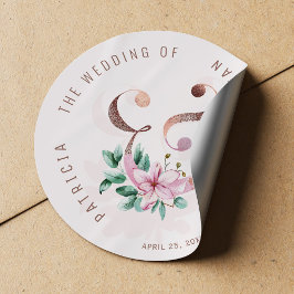 赤面ピンクフローラバラ金ゴールド結婚アンパサンド ラウンドシール