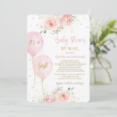 赤面ピンクフローラバルーン金ゴールドベイビーシャワーby Mai 招待状 (スタンド正面)