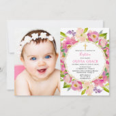 赤面ピンクフローラパステルズバプテスマガール写真 招待状 (正面)